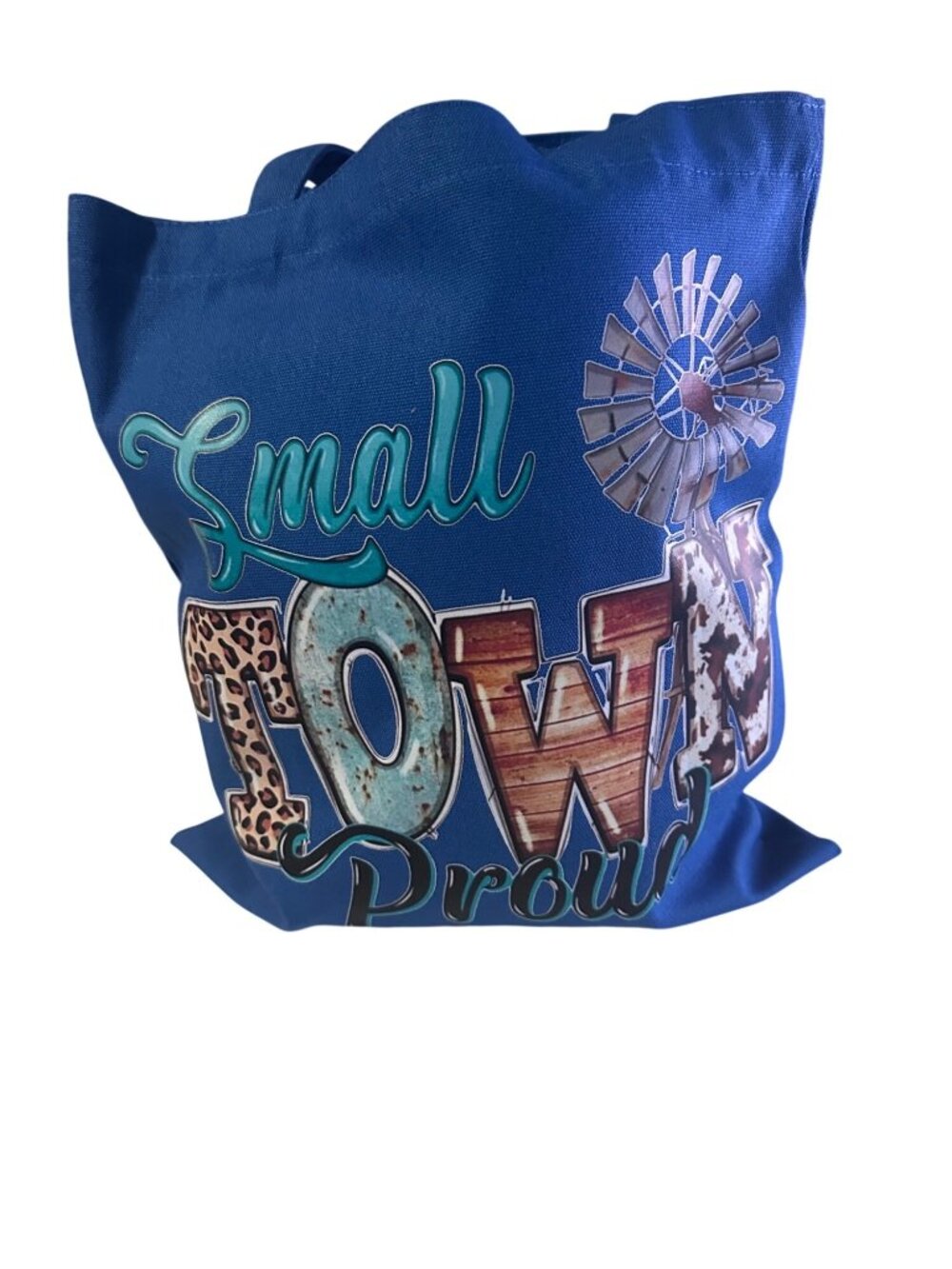 Lzerking Small Town Proud Blue Canvas Tote Bag 13 x 15